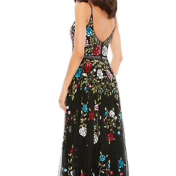 MAC DUGGAL FLORAL EMBELLISHED A-LINE BLACK MULTI COLOR GOWN sz 14 - Picture 7 of 8